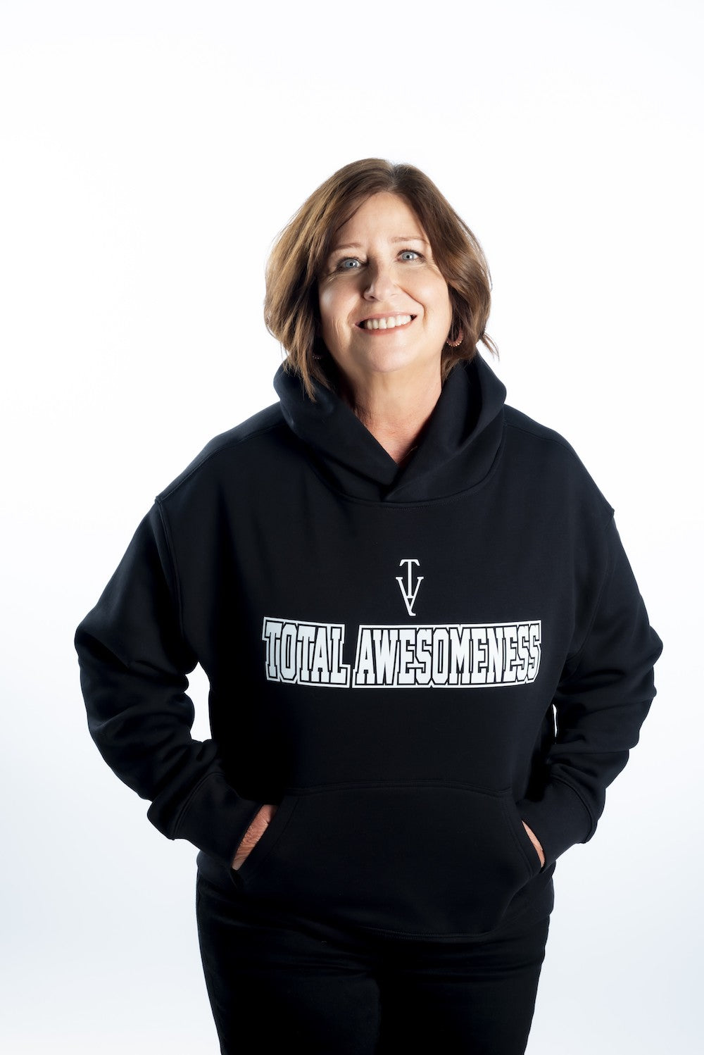 Women's Relaxed Hoodie - Black - White Logo - Printed