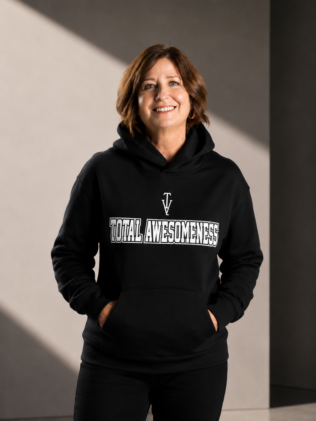Women's Relaxed Hoodie - Black - White Logo - Printed