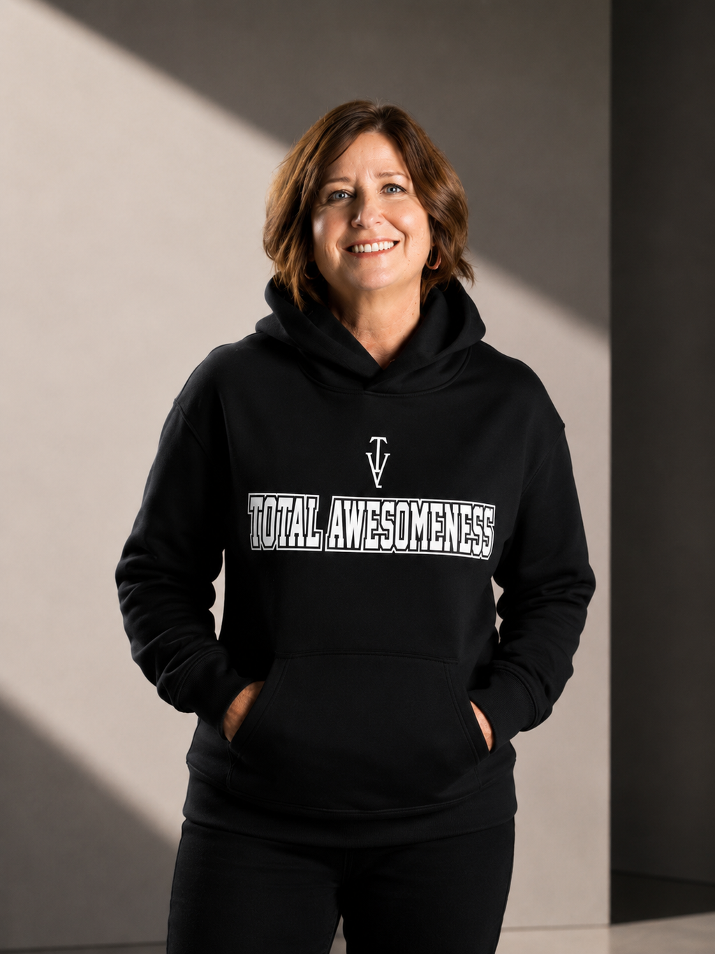 Women's Relaxed Hoodie - Black - White Logo - Printed