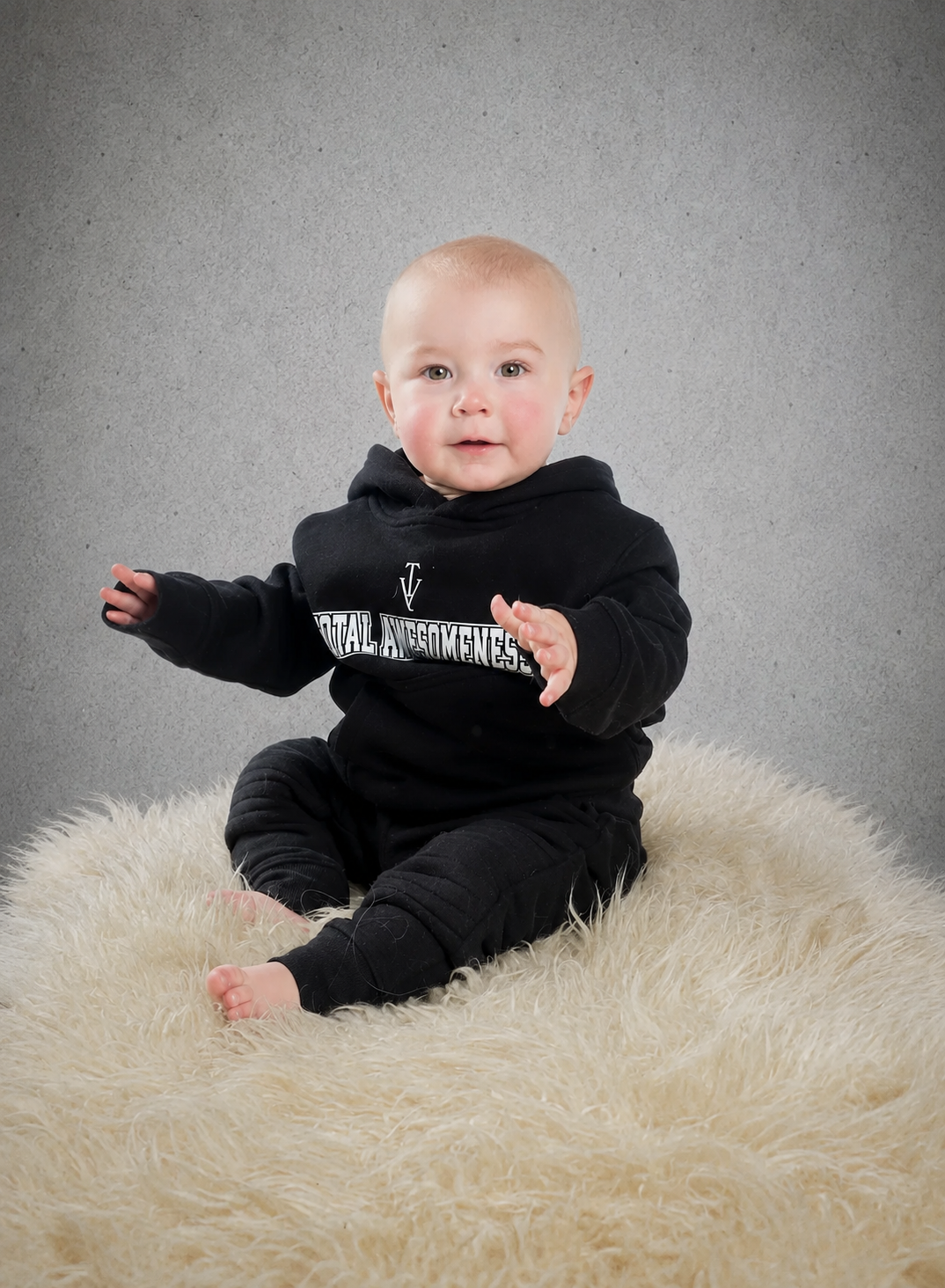 Kid's Hoodie – Black - White Logo and Words with White Outline