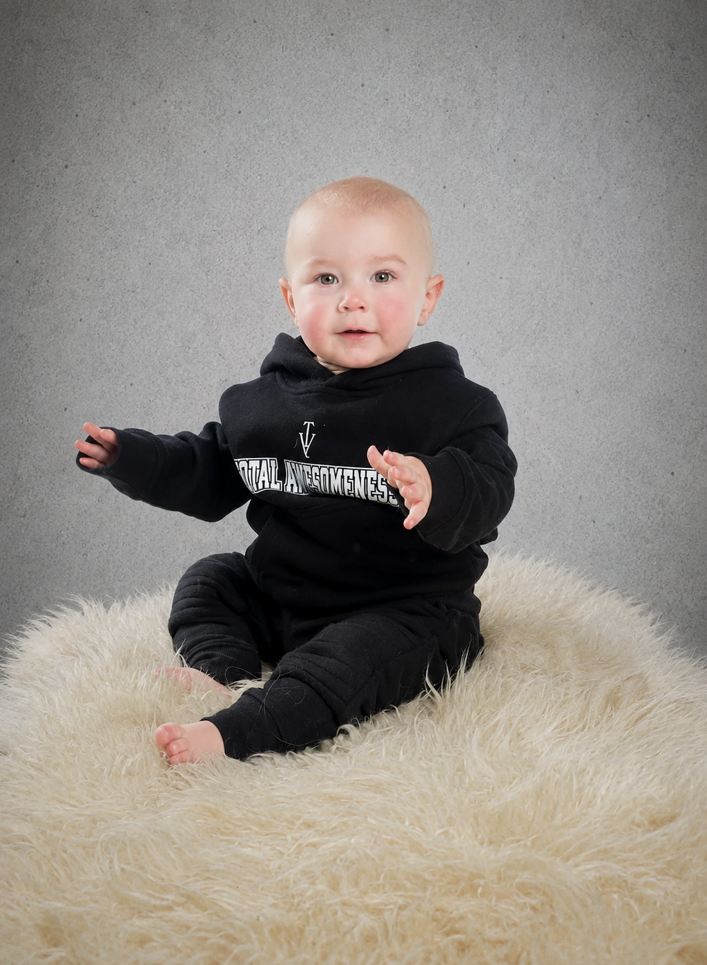 Kid's Hoodie – Black - White Logo and Words with White Outline