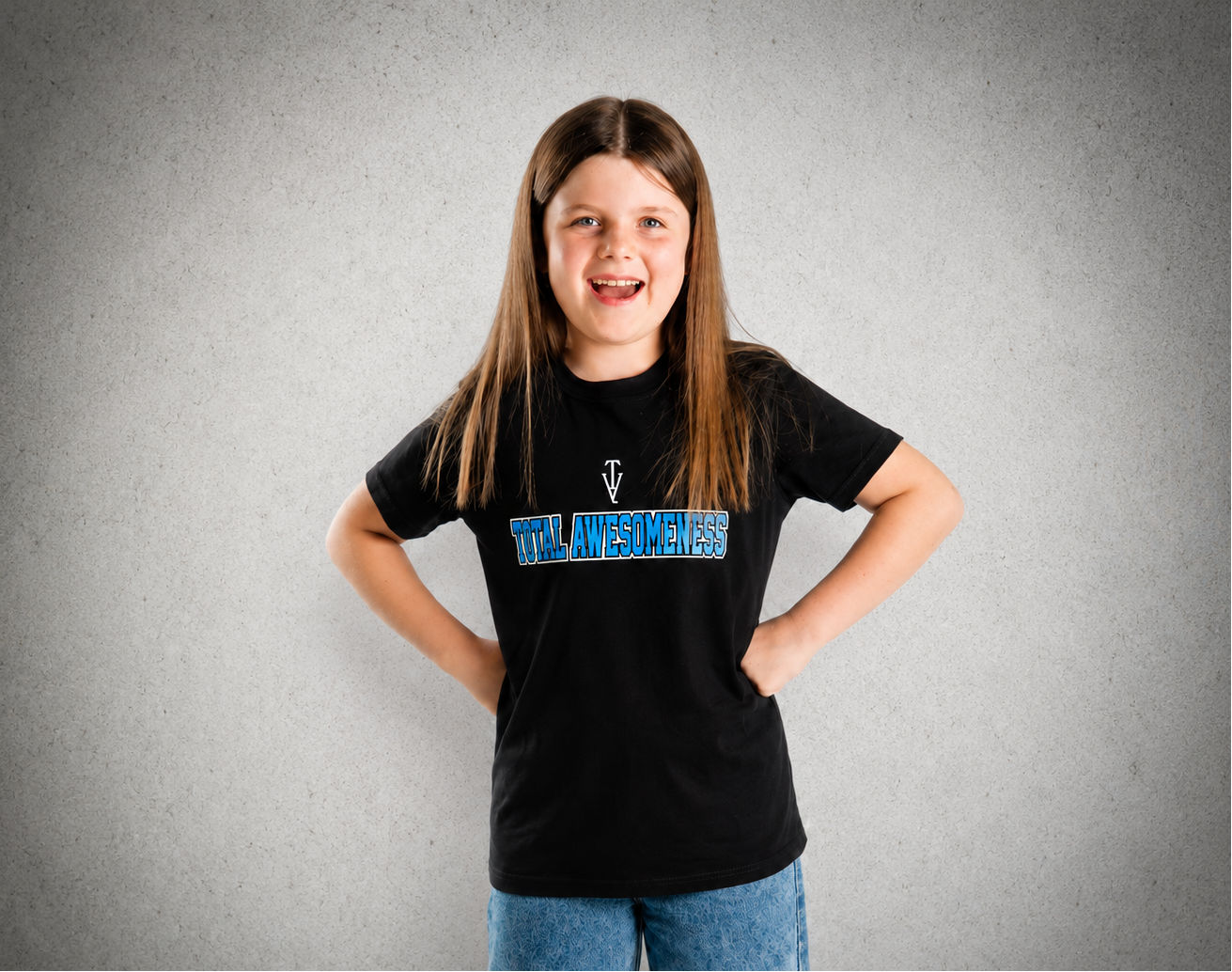 Youth Short Sleeve T-Shirt - Black – White Logo & Outline & Blue Words