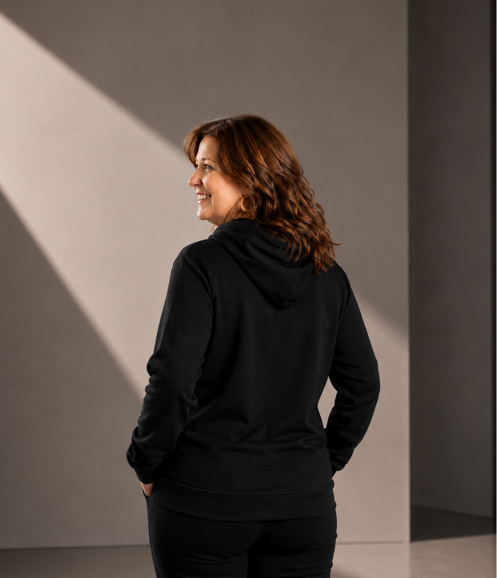 Women’s Classic Hoodie – Black - White Logo - Printed
