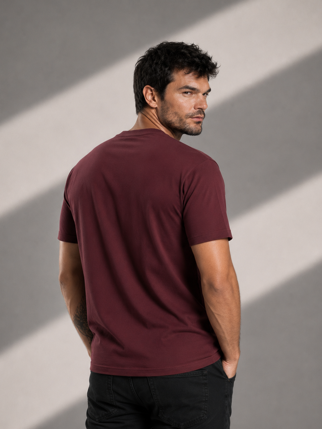 Men's Short Sleeve T-shirt - Burgundy - Black Logo