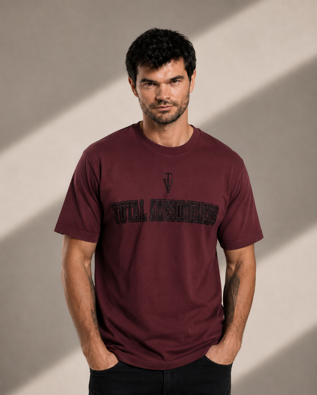 Men's Short Sleeve T-shirt - Burgundy - Black Logo
