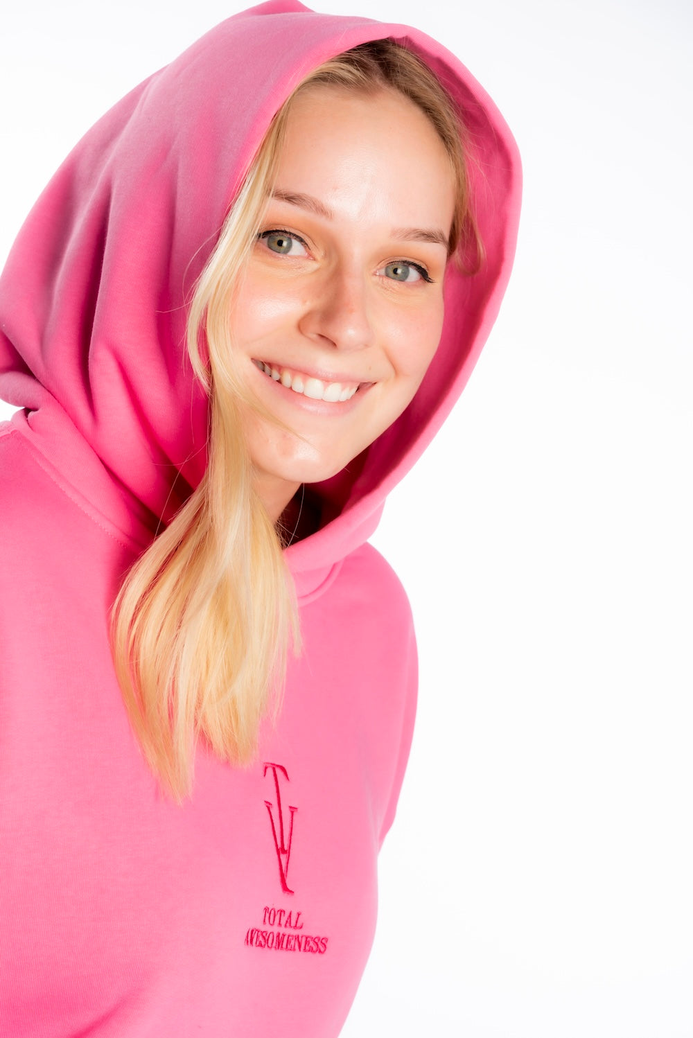 Women's Relaxed Hoodie - Charity Pink - Pink Logo - Embroidery