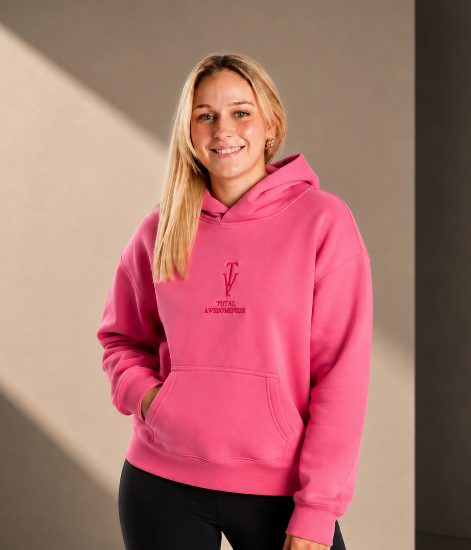 Women's Relaxed Hoodie - Charity Pink - Pink Logo - Embroidery