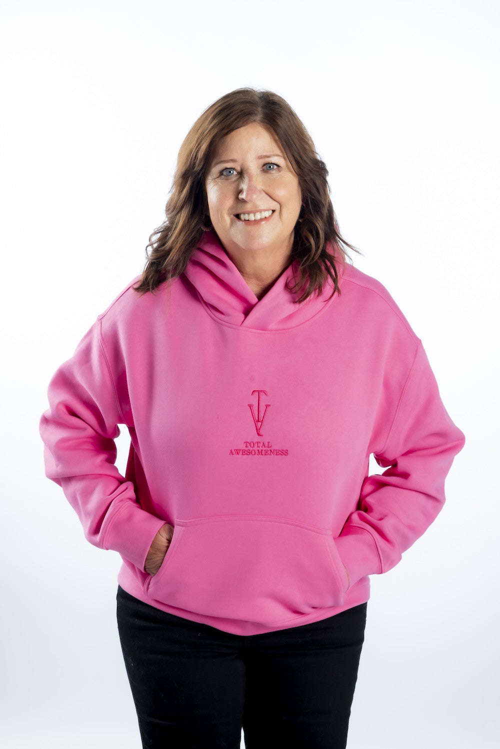 Women's Relaxed Hoodie - Charity Pink - Pink Logo - Embroidery