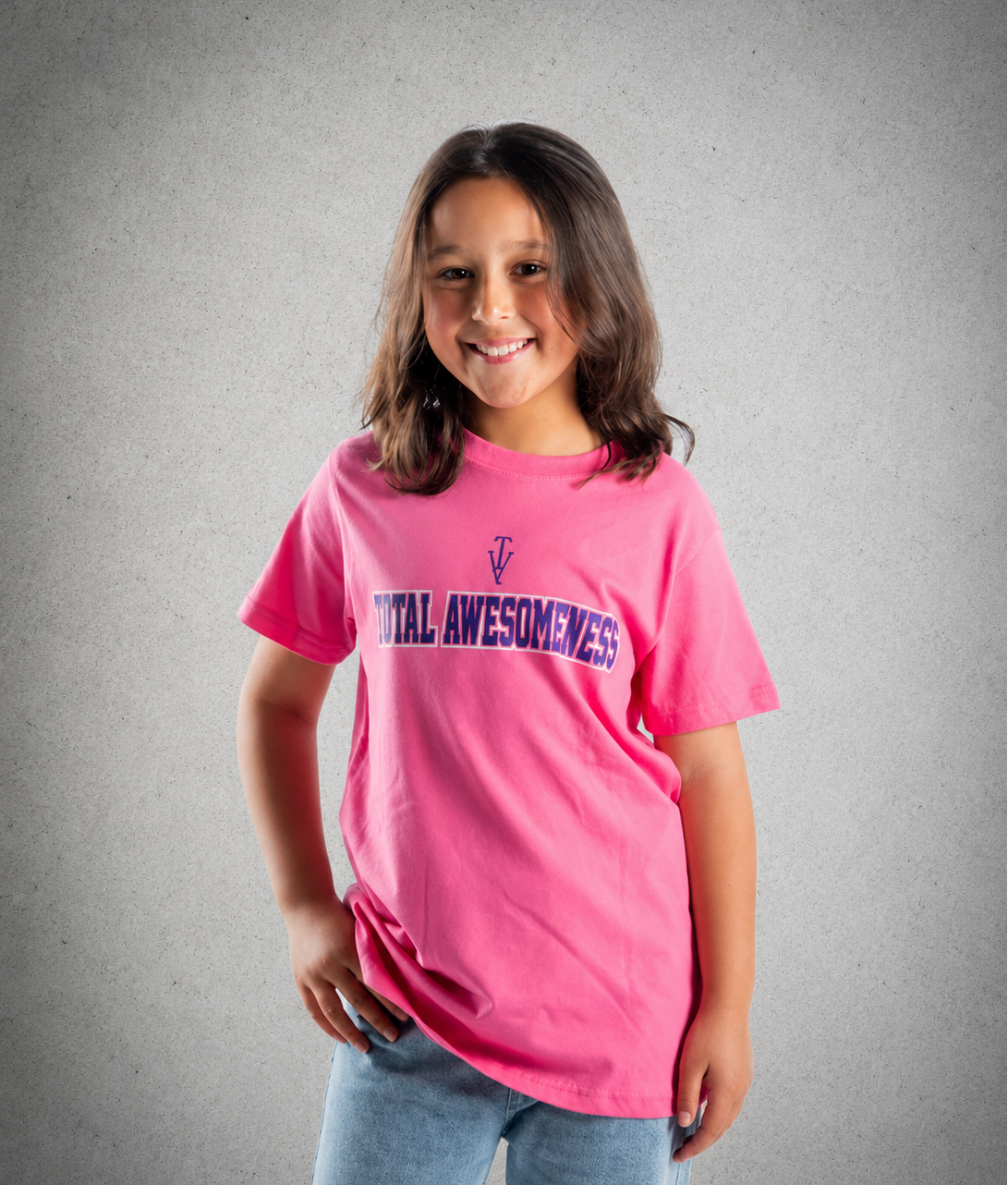 Youth Short Sleeve T-shirt - Pink - Purple Logo & Words & White Outline