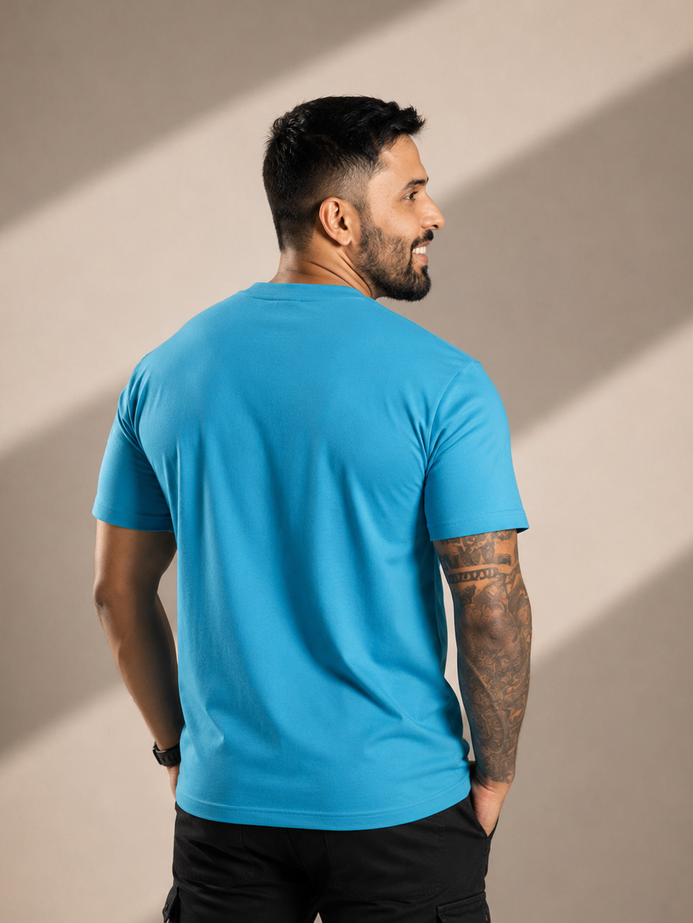 Men's Short Sleeve T-Shirt - Blue – Black Logo Outline