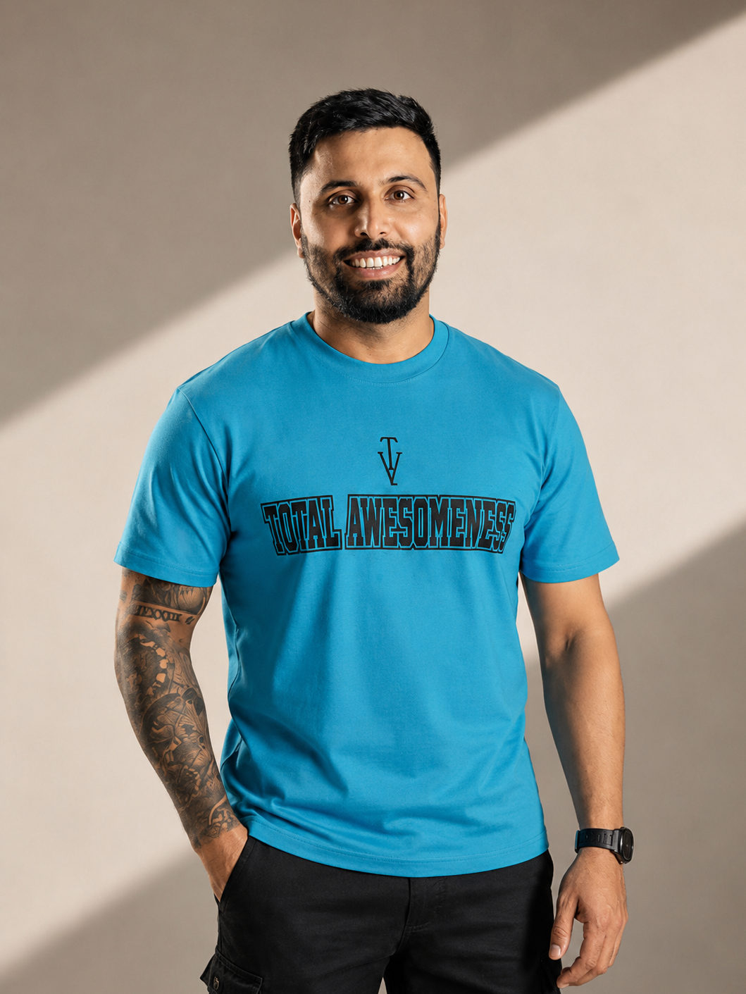 Men's Short Sleeve T-Shirt - Blue – Black Logo Outline