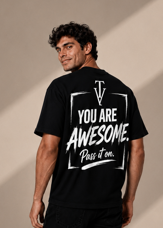 Men's Short Sleeve T-Shirt - Black – White Logo & Back Picture