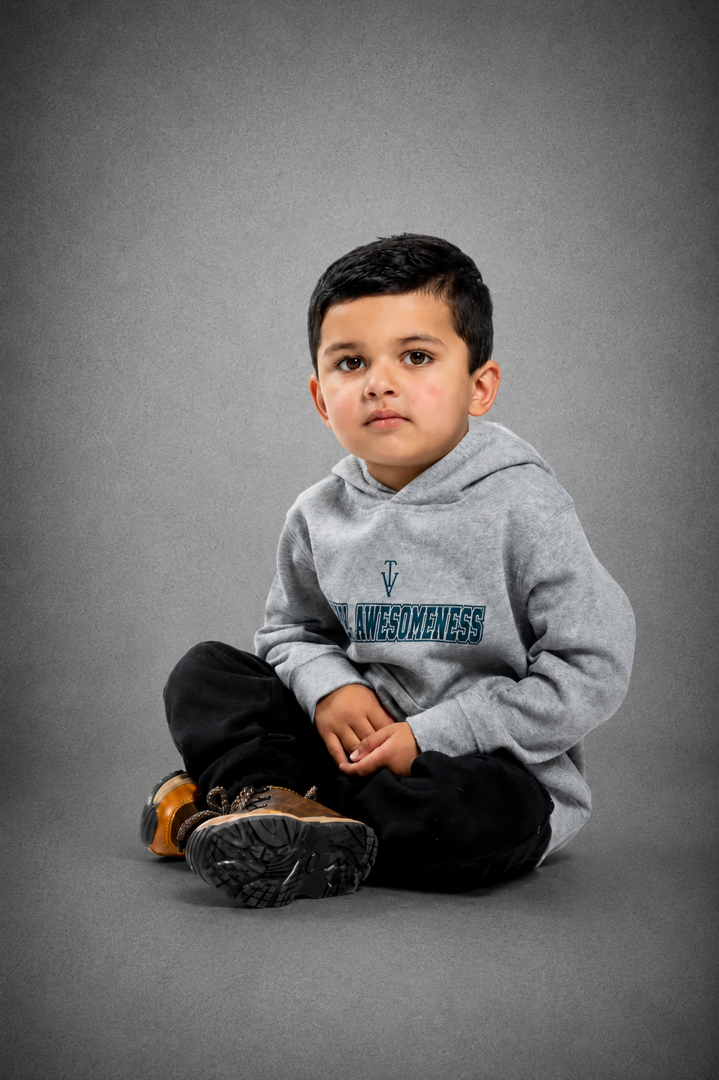 Kid's Hoodie – Grey Marle - Black Logo and Words with Black Outline