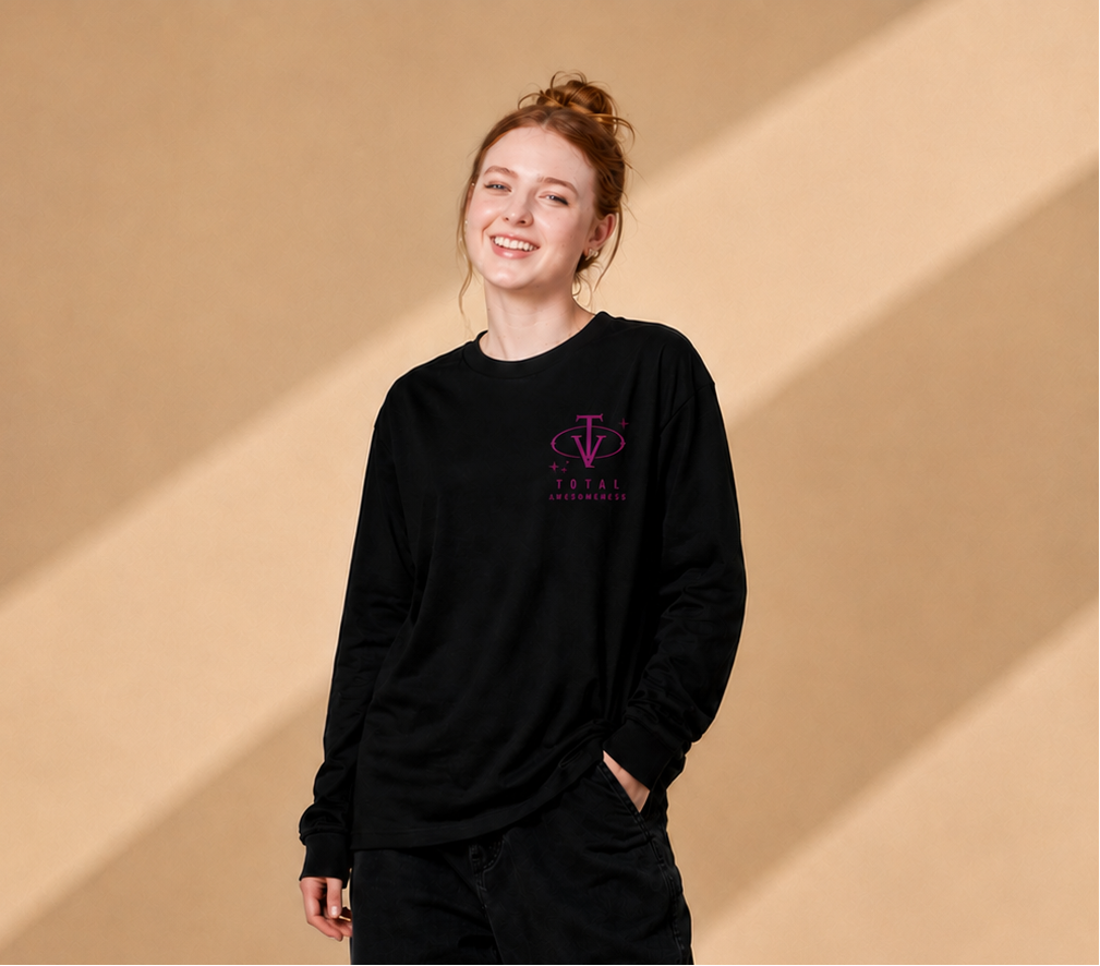 Women's Long Sleeve T-Shirt – Black - Pink Logo and Back Picture