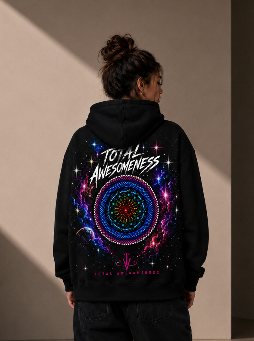 Women’s Classic Hoodie - Black - Pink Embroidered Logo - Picture on Back - Printed