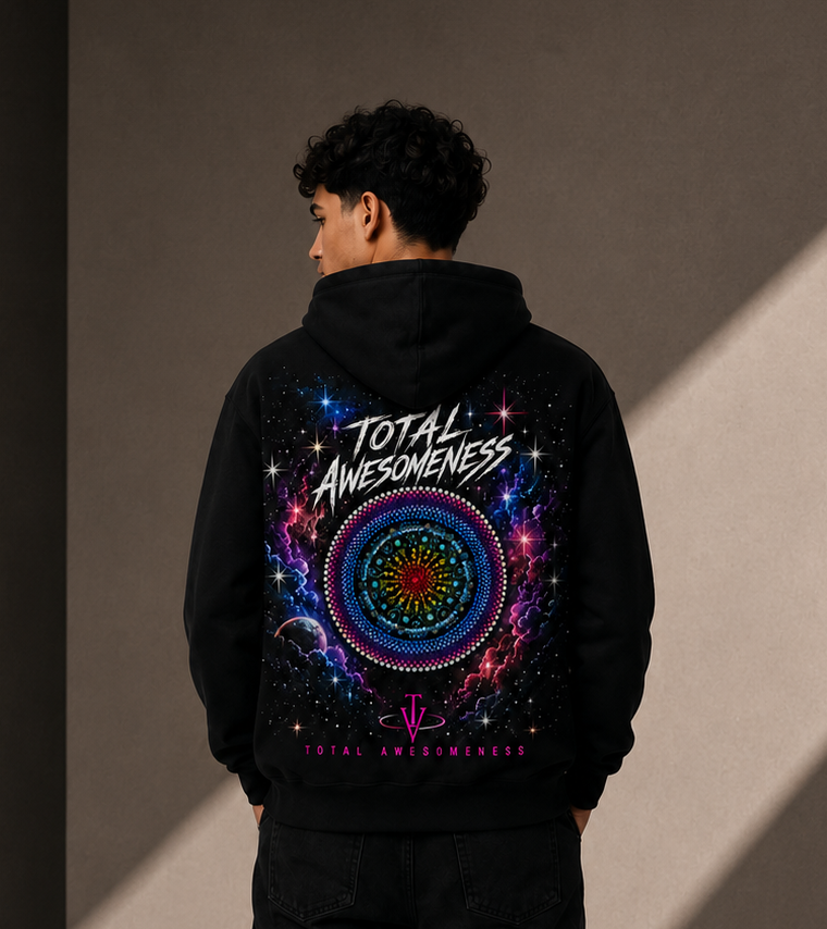 Men’s Heavy Hoodie – Black with Pink Logo and Picture on Back - Printed