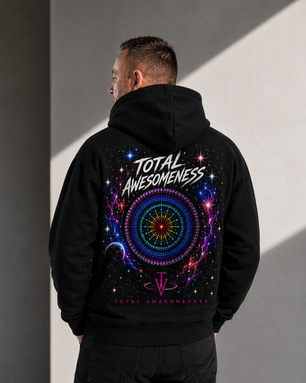 Men’s Heavy Hoodie – Black with Pink Logo and Picture on Back - Printed