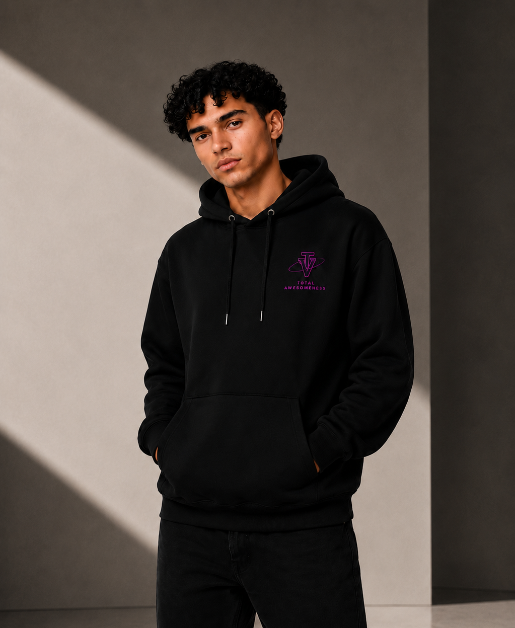 Men’s Heavy Hoodie – Black with Pink Logo and Picture on Back - Printed