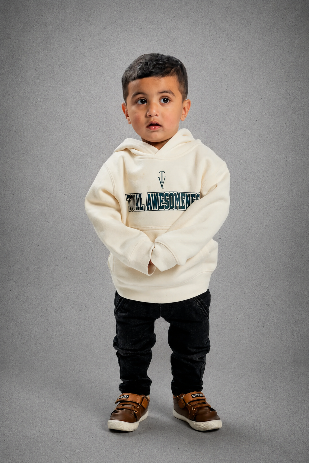 Kid's Hoodie – Ecru - Black Logo and Words with Black Outline