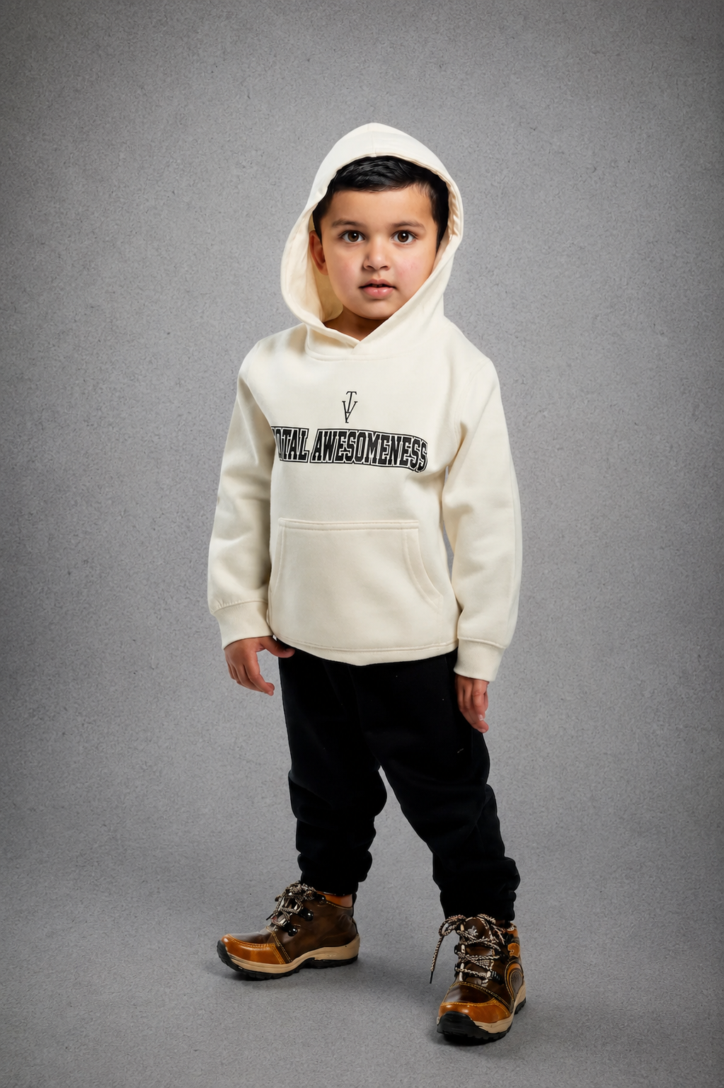 Kid's Hoodie – Ecru - Black Logo and Words with Black Outline