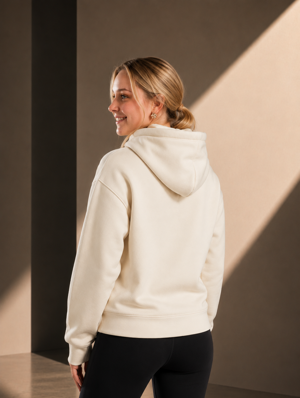Women's Relaxed Hoodie - Ecru - Chocolate Logo - Embroidery