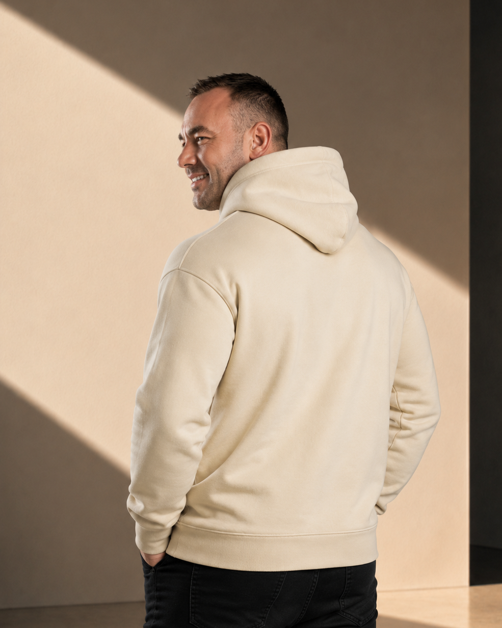 Men’s Heavy Hoodie – Ecru with Chocolate Logo