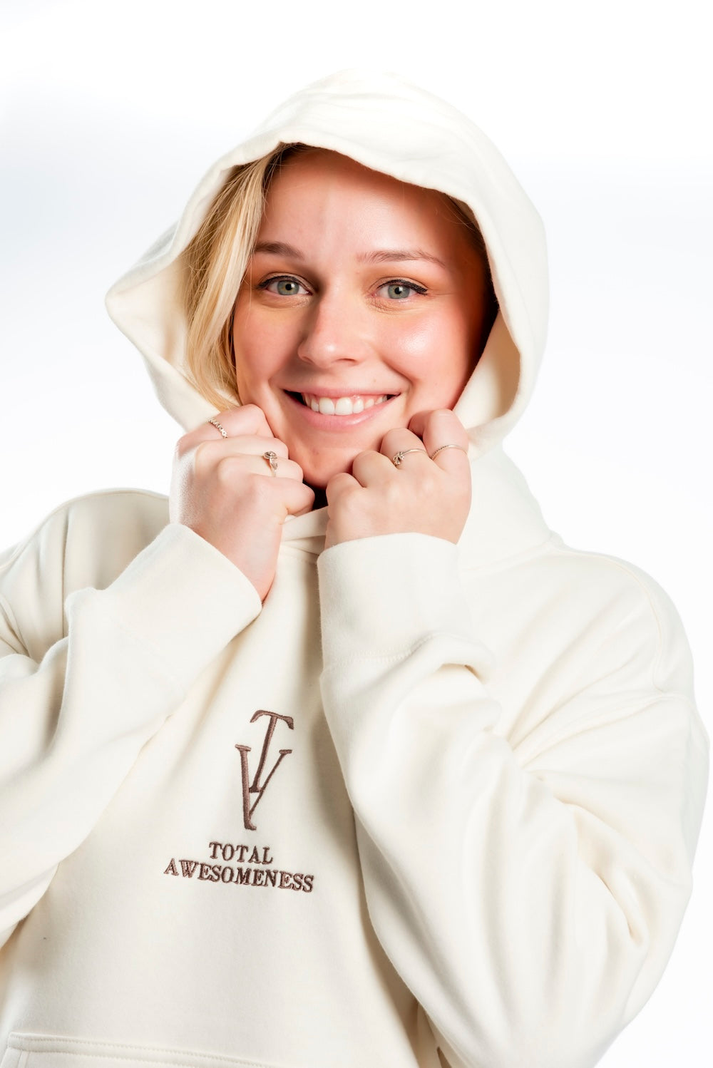 Women's Relaxed Hoodie - Ecru - Chocolate Logo - Embroidery