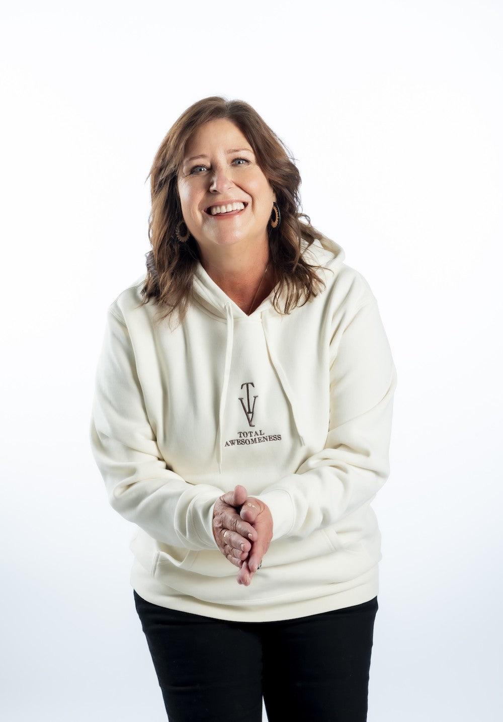 Women’s Classic Stencil Hoodie – Ecru - Chocolate Embroidered Logo