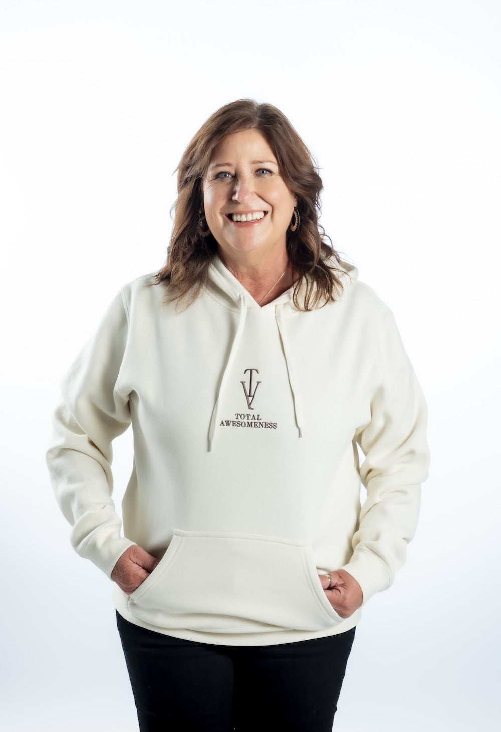 Women’s Classic Stencil Hoodie – Ecru - Chocolate Embroidered Logo