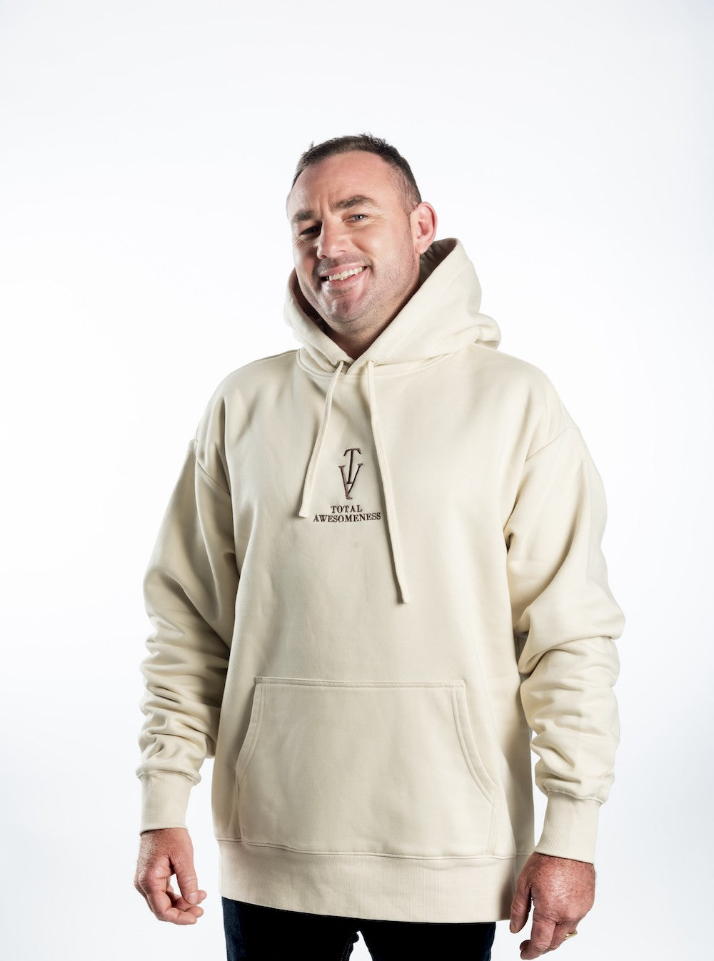 Men’s Heavy Hoodie – Ecru with Chocolate Logo