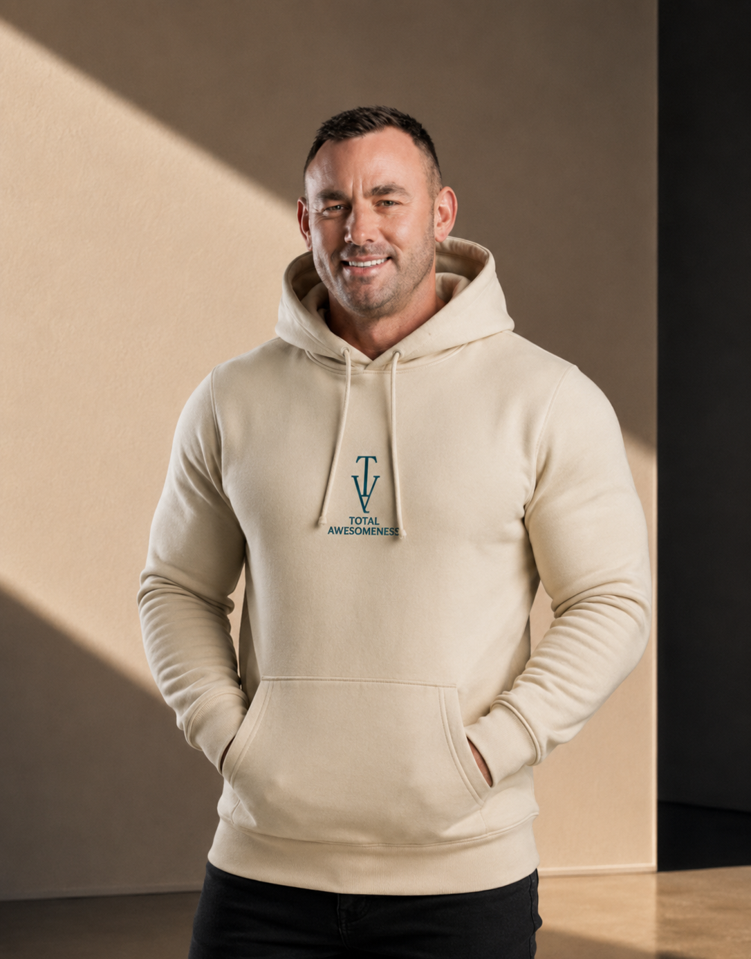 Men’s Heavy Hoodie – Ecru with Chocolate Logo
