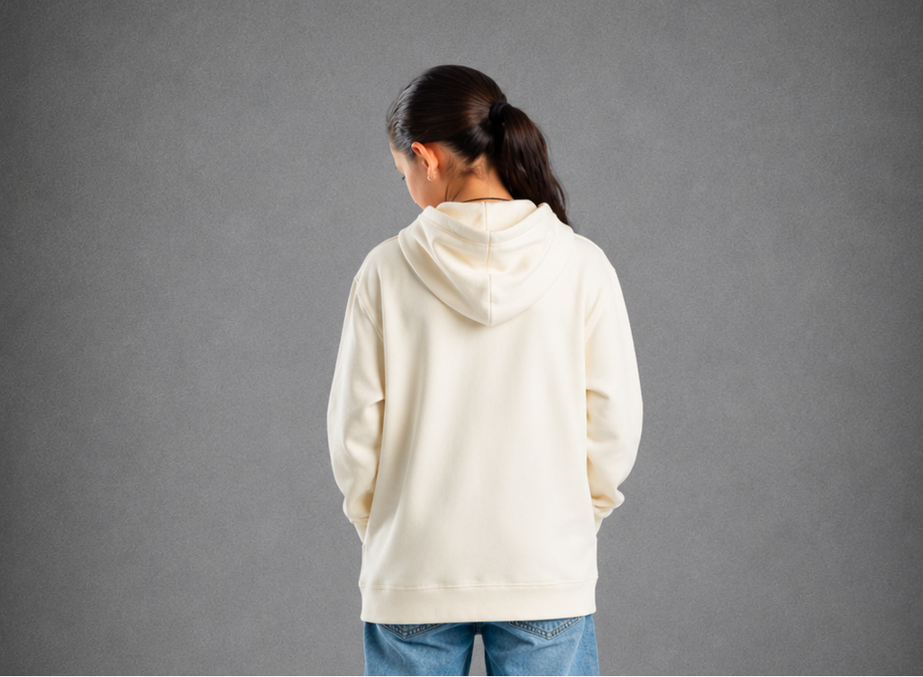 Youth Hoodie – Ecru - Chocolate Logo & Words & Outline