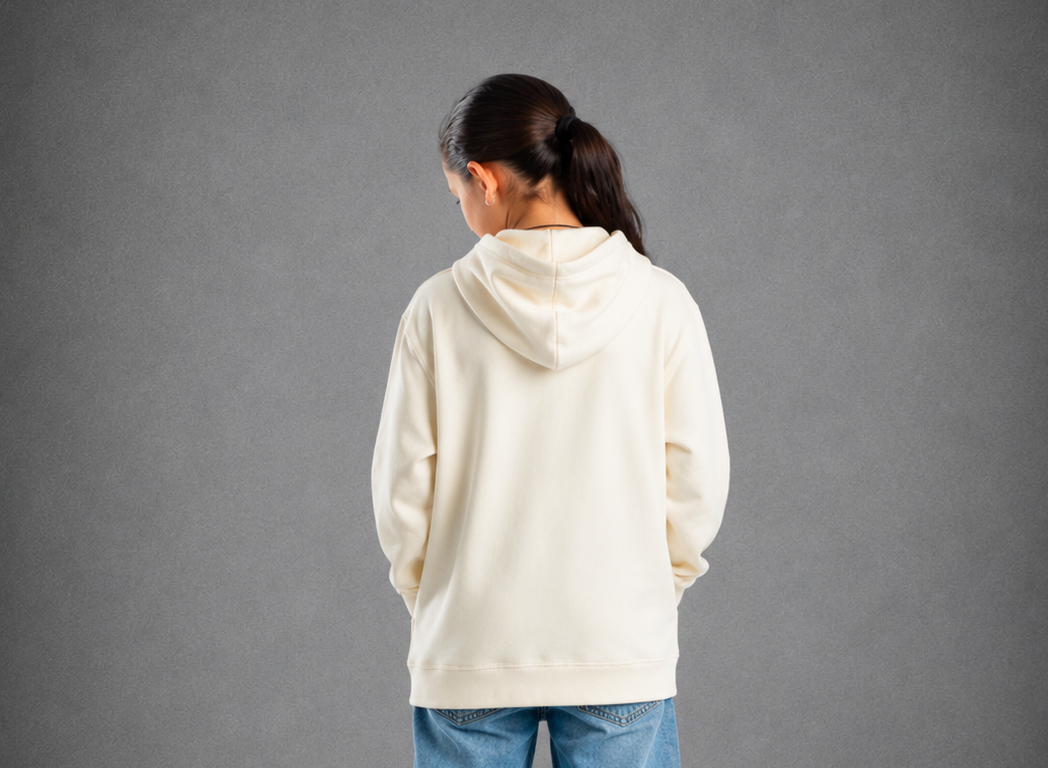 Youth Hoodie – Ecru - Chocolate Logo & Words & Outline