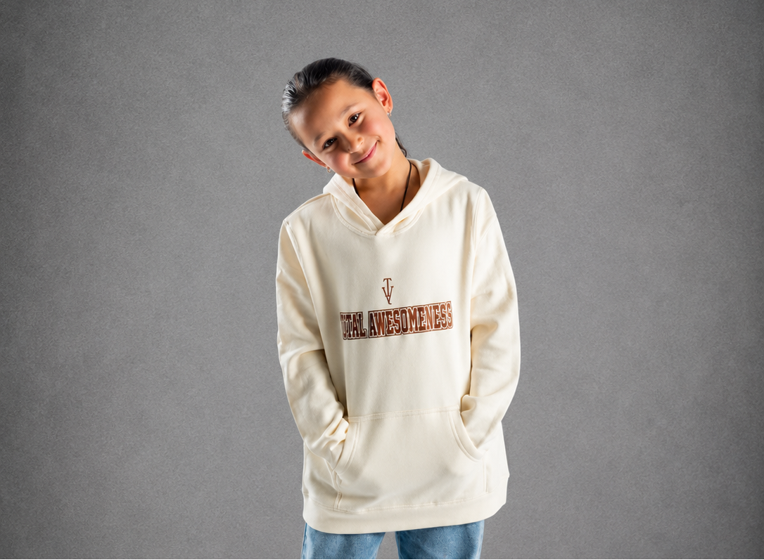 Youth Hoodie – Ecru - Chocolate Logo & Words & Outline