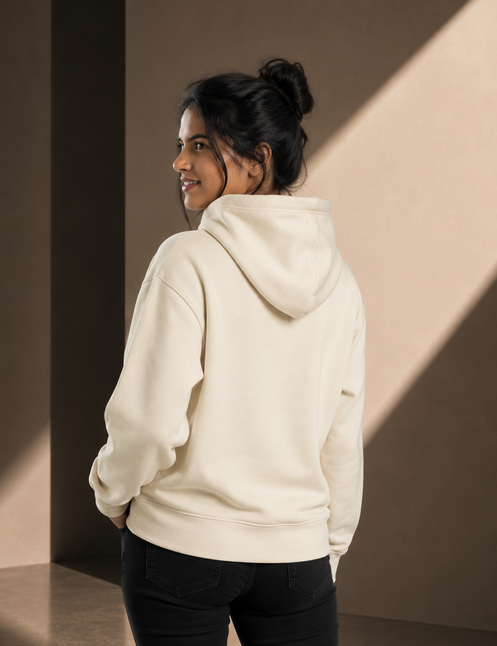 Women's Relaxed Hoodie - Ecru - Cream Logo - Embroidery