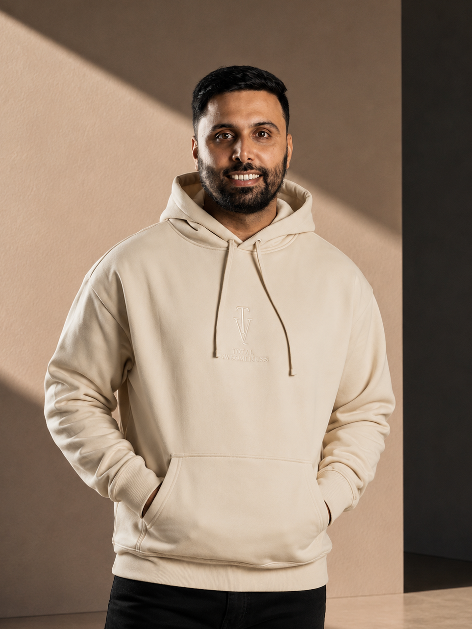 Men’s Heavy Hoodie  Ecru with Cream Logo
