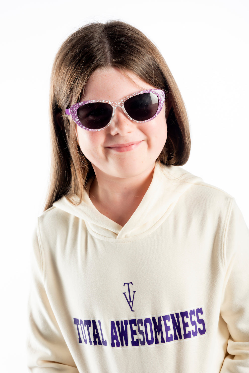 Youth Hoodie – Ecru - Purple Logo