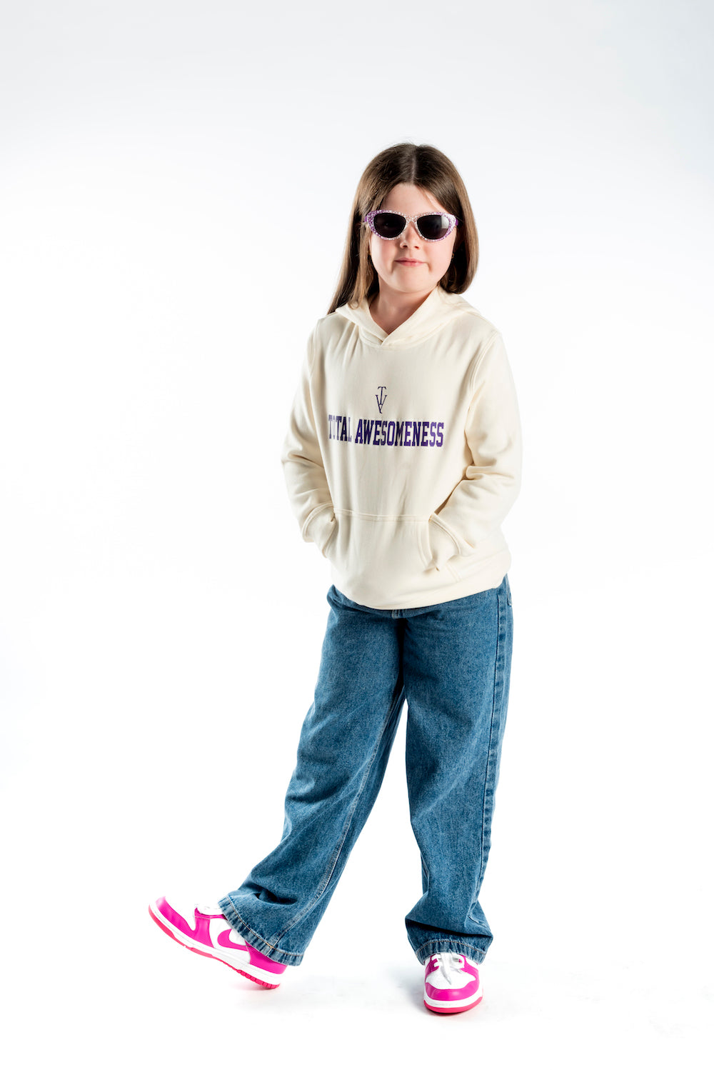 Youth Hoodie – Ecru - Purple Logo