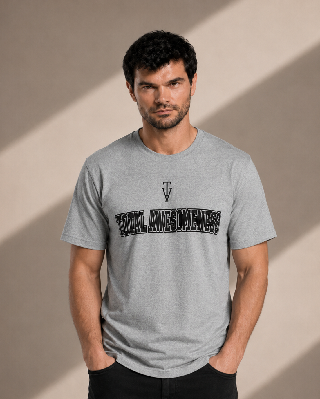 Men's Short Sleeve T-Shirt - Grey Marle – Black Logo Outline