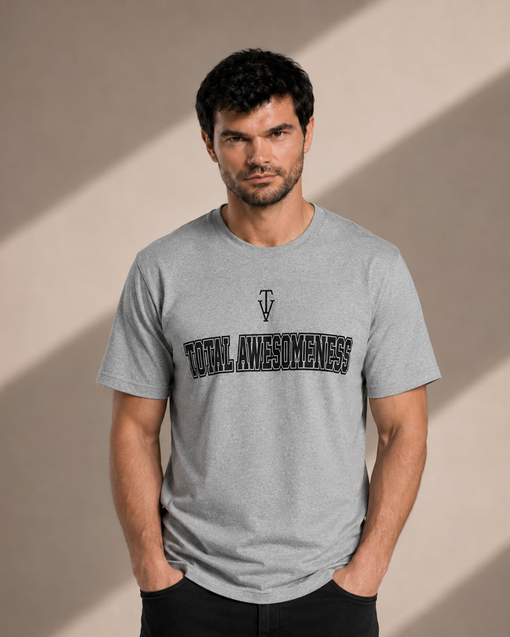 Men's Short Sleeve T-Shirt - Grey Marle – Black Logo Outline
