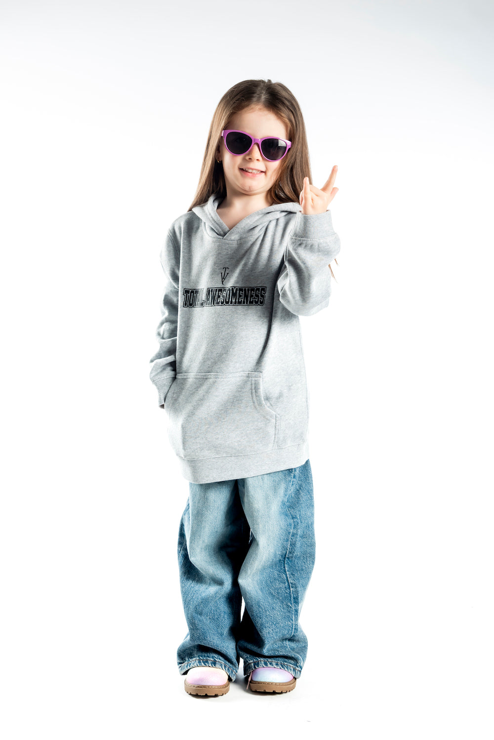 Kid's Hoodie - Grey Marle – Black Logo
