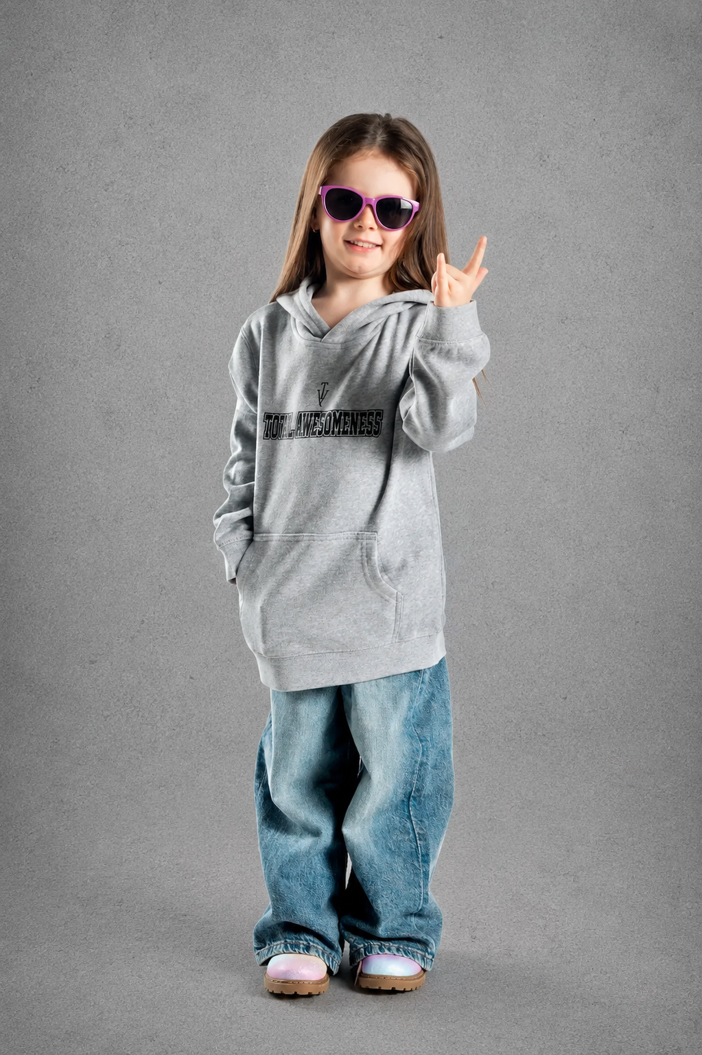 Kid's Hoodie - Grey Marle – Black Logo and Words with Black Outline