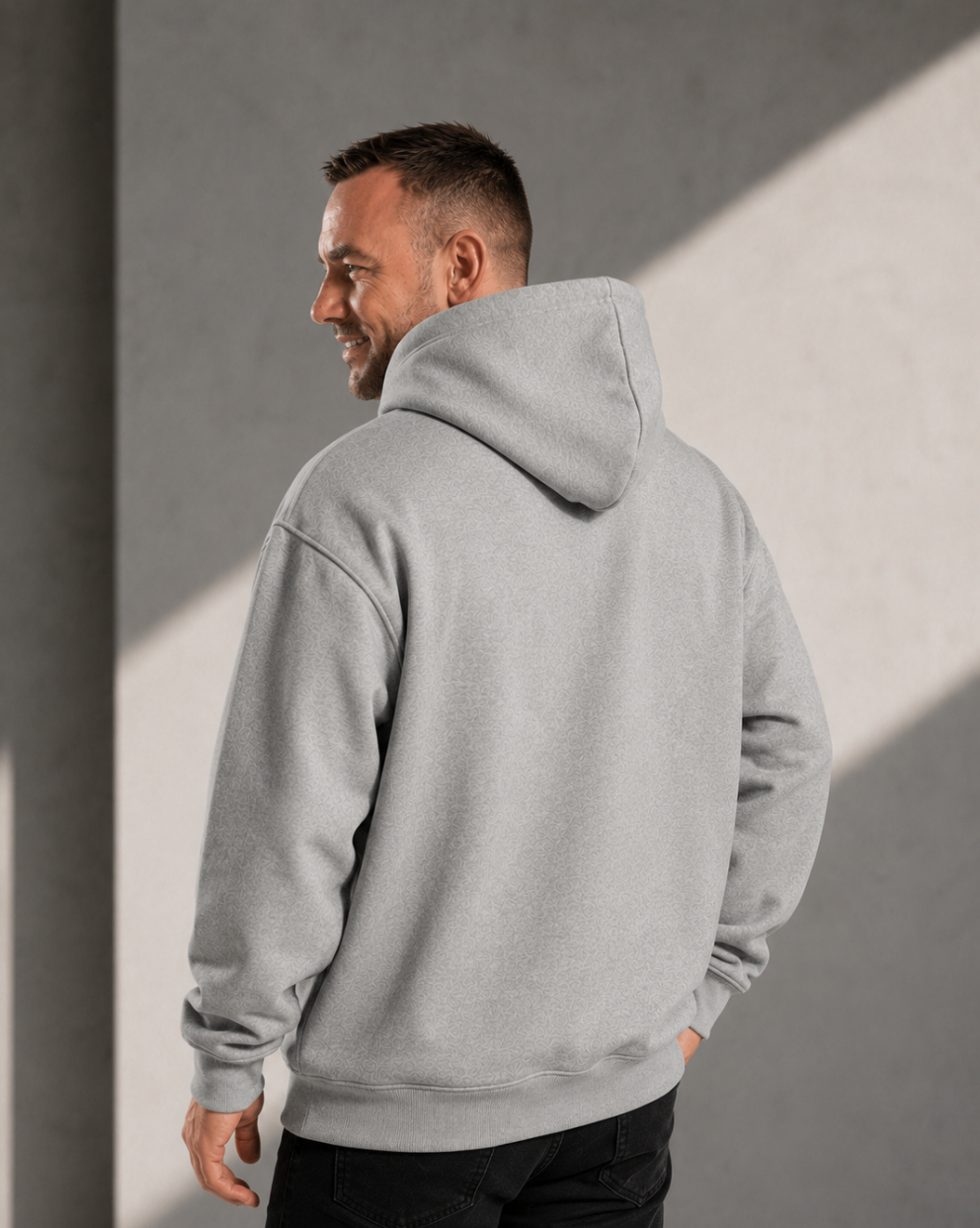 Men's Relaxed Hoodie - Grey Marle - Embroidered Grey Logo