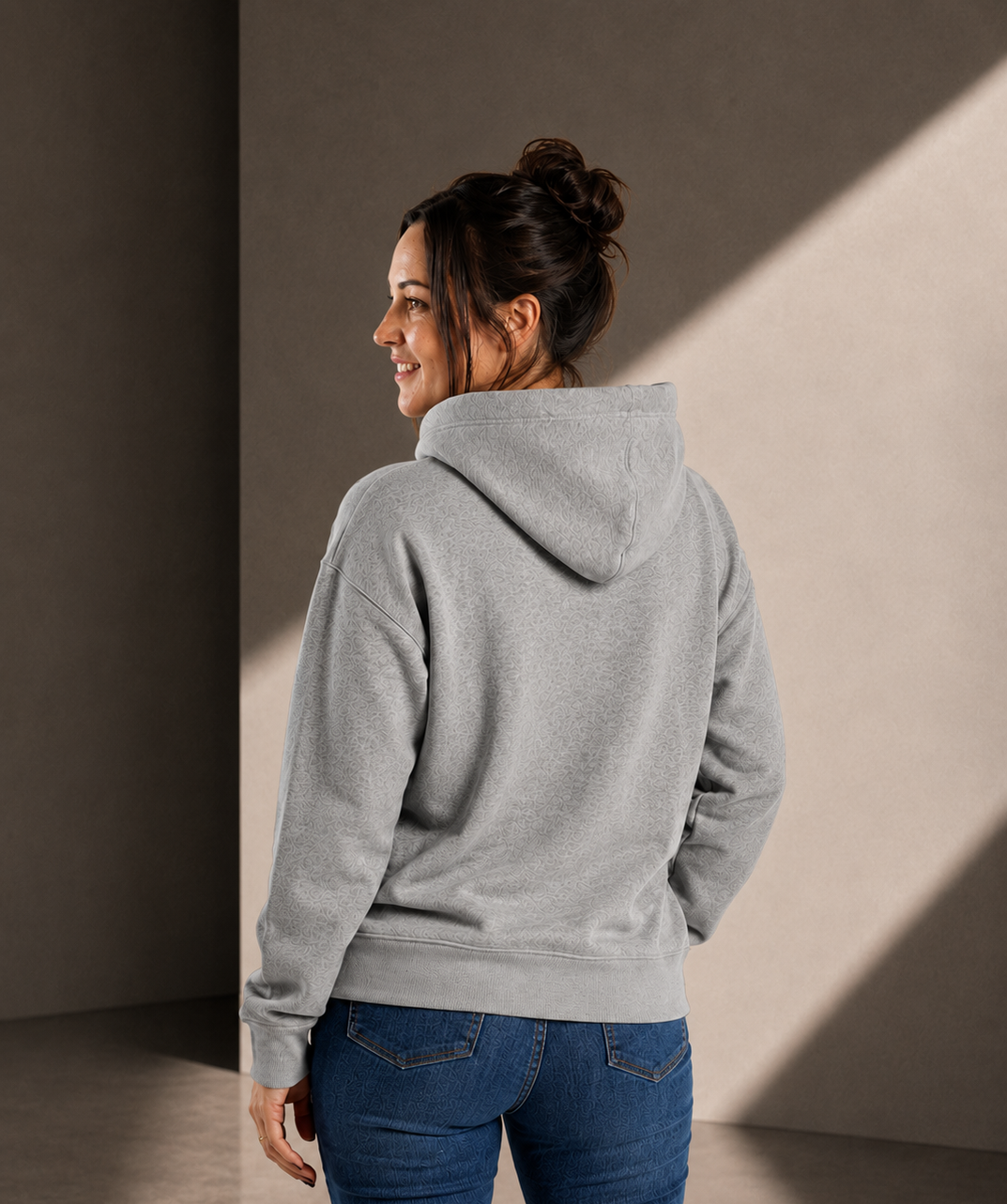 Women's Relaxed Hoodie - Grey Marle - Grey Logo - Embroidery