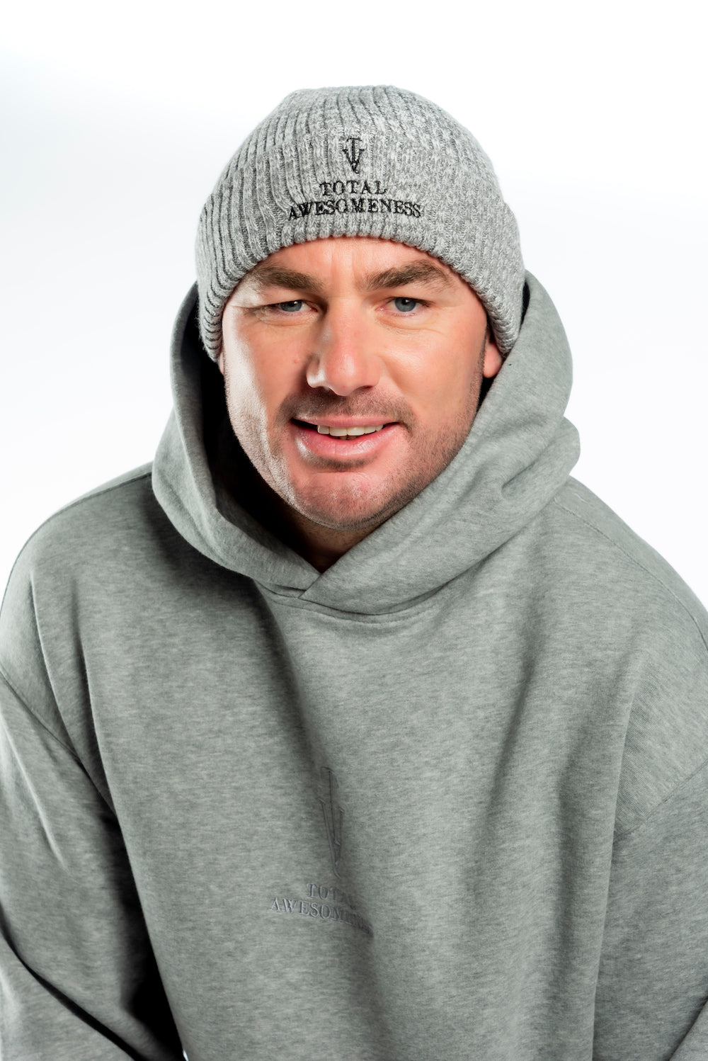 Men's Relaxed Hoodie - Grey Marle — Grey Embroidered Logo