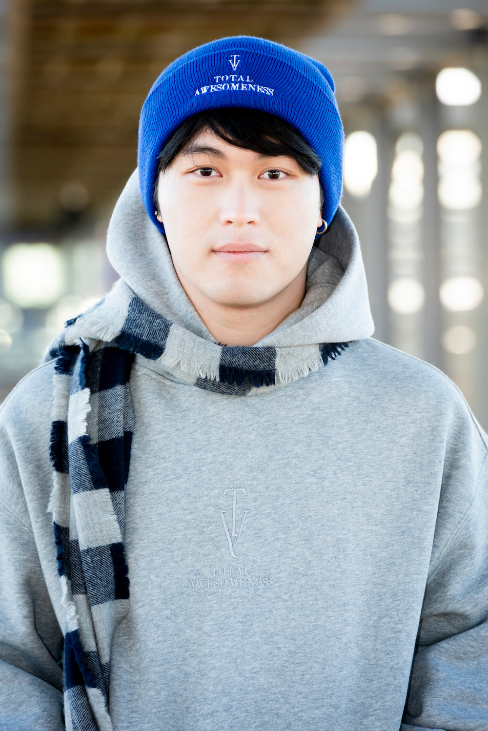 Men's Relaxed Hoodie - Grey Marle — Grey Embroidered Logo