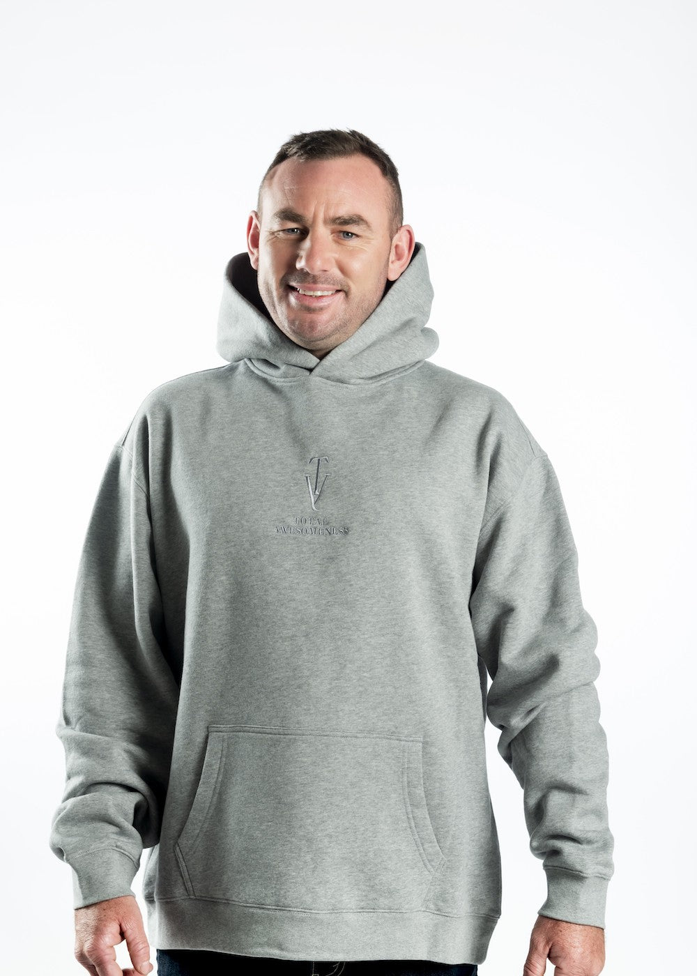 Men's Relaxed Hoodie - Grey Marle — Grey Embroidered Logo