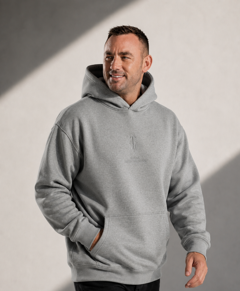 Men's Relaxed Hoodie - Grey Marle - Embroidered Grey Logo