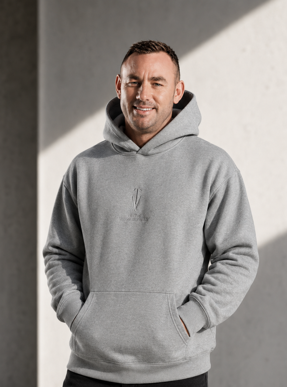 Men’s Heavy Hoodie – Grey Marle - Grey Logo Embroidery