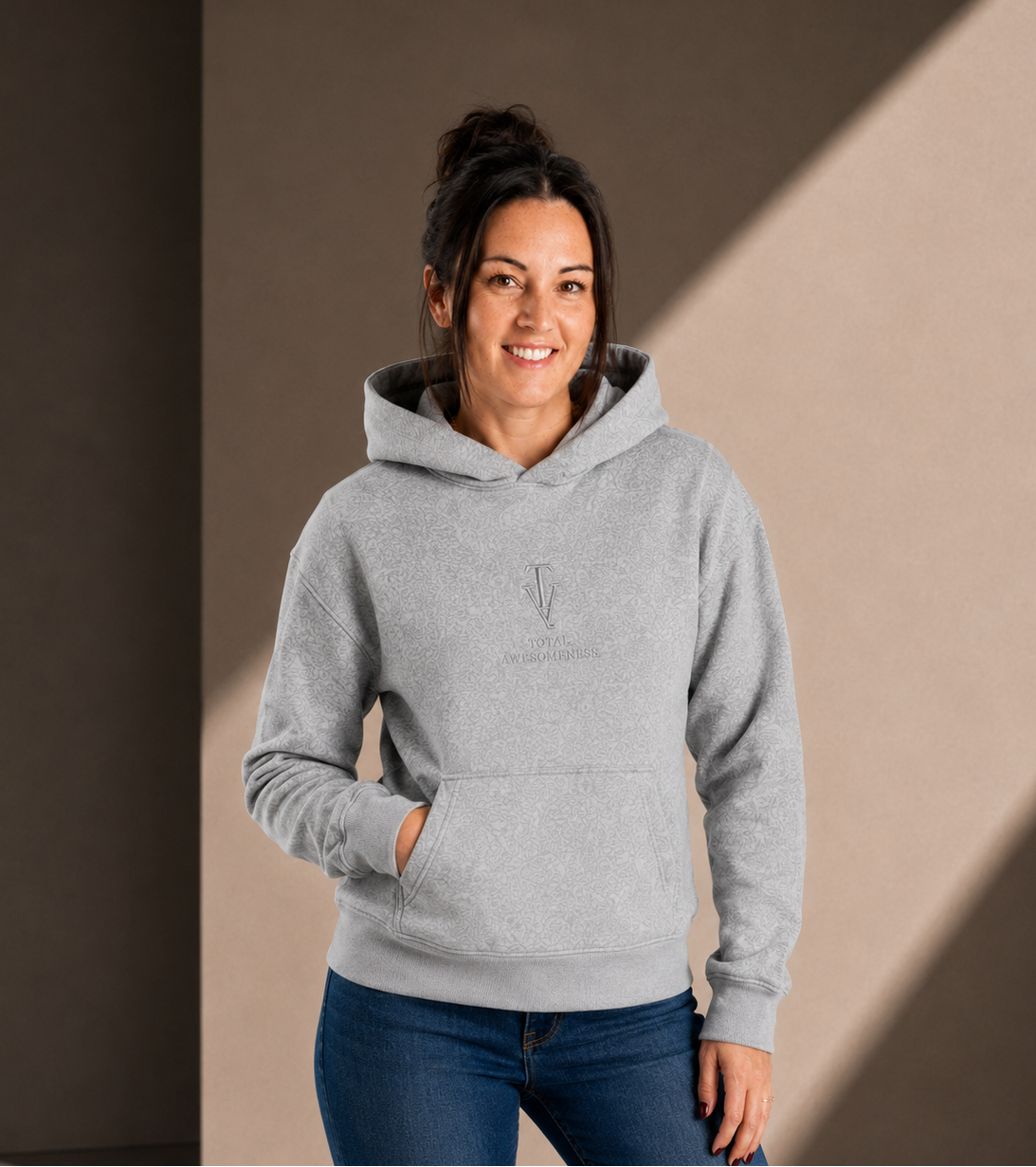 Women's Relaxed Hoodie - Grey Marle - Grey Logo - Embroidery